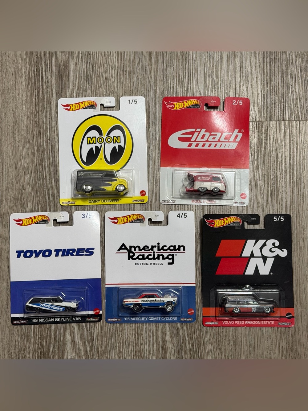 Hot Wheels Premium Wheel Brands Complete Set 1-5 MOON Eibach Toyo K&N 2023